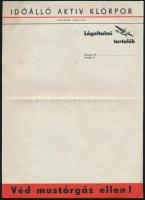 cca 1940 "Időálló aktív klórpor" fejléces reklámos levélpapír, hajtott