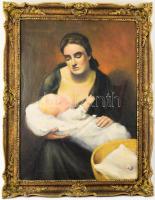 Olvashatatlan jelzéssel, magyar festő, XX. sz. első fele-közepe: Anya gyermekével. Olaj, vászon. Dekoratív, kissé sérült fakeretben, 80,5x61 cm