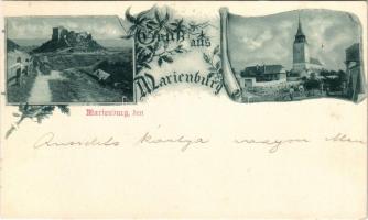 1899 (Vorläufer) Barcaföldvár, Földvár, Marienburg, Feldioara; vár, evangélikus templom. Szecessziós-virágos keret / castle, Lutheran church. Art Nouveau, floral (EK)