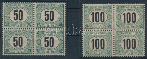 1905 Zöldportó 6f, 12f, 50f és 100f négyestömbökben. Rendkívül ritkák az összefüggések! RRR! (1 x 6f...
