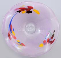 Anyagában színezett hutaüveg kínáló, jelzés nélkül, hibátlan, d: 17 cm