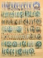 Szép több példányos régi okmánybélyeg tétel, több száz bélyeg sok magas értékkel 8 lapos A4-es berak...