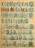 Szép több példányos régi okmánybélyeg tétel, több száz bélyeg sok magas értékkel 8 lapos A4-es berak...