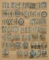 Szép több példányos régi okmánybélyeg tétel, több száz bélyeg sok magas értékkel 8 lapos A4-es berak...