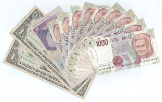 Amerikai Egyesült Államok 1988A-1995. 1$ (2xklf) + Olaszország 1990. 1000L (9x) + Németország 1993. 10M T:F, közte szép papír, közte 1db G USA 1988A-1995. 1 Dollar (2xdiff) + Italy 1990. 1000 Lire (9x) + Germany 1993. 10 Mark C:F, including fine paper, with 1pc G