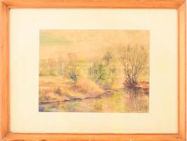 Olvashatatlan jelzéssel: Vízparti táj, 1945. Akvarell, papír. 19x25,5 cm Üvegezett fakeretben