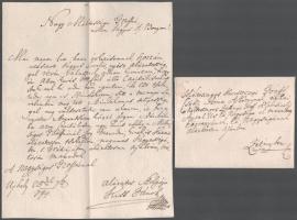 1794 [Sátoralja]újhely, Kiss János levele Zéténybe, "Méltóságos Keresztszegi Gróff Csáky Anna Asszonynak, néhai Méltóságos Zétényi Gróff Klobusiczky Antal Ur Eö Nagysága el maradott Eözvegyének, Eö Nagyságának"..., eredeti borítékkal, 1 beírt oldal, 2 sztl. lev.  Klobusiczy Klobusiczky Antal (1738-1793) udvari titoknok. Felesége kőrösszegi és adorjáni gróf Csáky Anna (1743/1755?-1826.)