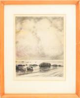 Paul Groß (?) jelzéssel: Esti felhők (Abendwolken). Rézkarc, papír. Üvegezett fakeretben. 29x23 cm