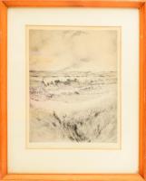 Paul Groß (?) jelzéssel: Tengerpart (Brandung). Rézkarc, papír. Üvegezett fakeretben. 29x23 cm