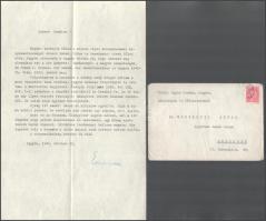 1942 Rigyác, Egyed Ferenc plébános gépelt levele Meszlényi Antal (1894-1984) kanonok, az esztergomi főszékesegyházi káptalan nagyprépostja, egyháztörténész, egyetemi tanár részére. Megküldendő könyvek ügyében (Karácsonyi: A magyar nemzetségek). "Folytatgatom a kutatás s néhány szép dolgot láttam a most visszatért vend vidéken."..."Ujság itt semmi. Csend és nyugalom egyelőre." Eredeti borítékkal, 1 gépelt oldal, aláírással.