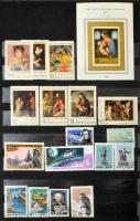 Postatiszta román gyűjtemény a '70-es évekből sok jobb motívum kiadással + vegyes külföldi motívum bélyegek, 16 fekete lapos, A/4-es Philux berakóban