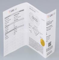 1,03 Ct brilliáns. Kerek brilliáns csiszolású gyémánt F, I2, 6,36x6,3x4,05 mm tanúsítvánnyal