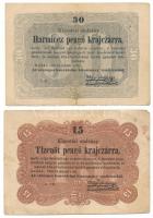 1849. 15kr "Kossuth bankó" + 30kr "Kossuth bankó" T:F, pici szakadás Adamo G102, G103