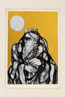 Berkics Miklós (1953-), soproni művész: Lear király (illusztráció). Vegyes technika, papír, jelzett. Paszpartuban. 18x13 cm