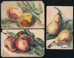 Frankl Károly (1953-), 3 db mű: Gyümölcsök. Akvarell, papír, jelzett. Kissé sérült. 9x14 cm