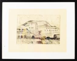 Barcsay Jenő (1900-1988): Máriaremete. Rézkarc, papír, jelzett. Számozott (84/100). 20×29 cm. Üvegezett fakeretben.