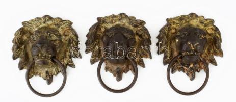3 db régi oroszlános fém kopogtató, vagy fiókhúzó 12 cm