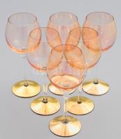 6 db aranyozott talpú pinkes boros pohár. Hibátlan 19 cm