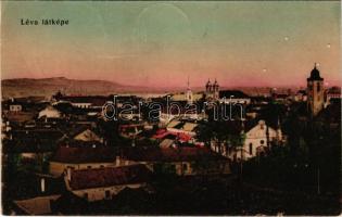 Léva, Levice; látkép, zsinagóga. Vasúti levelezőlapárusítás 617. / general view with synagogue + "1938 Léva visszatért" So. Stpl. (gyűrődés / crease)