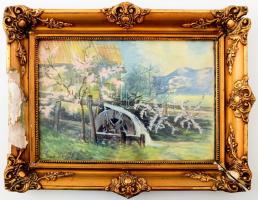 Szentpáli S. Pál (-): Vizimalom. Akvarell, papír. Jelzett. Üvegezett, sérült fakeretben. 22x31,5 cm