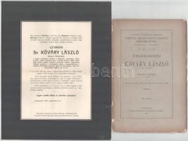 Márki Sándor: Emlékbeszéd Kőváry László lev. tag. felett. A Magyar Tudományos Akadémia elhúnyt tagjai fölött tartott emlékbeszédek. XIV. köt. 12. sz. Bp., 1910,MTA, 1 t. +48 p. Kiadói papírkötés, szakadt borítóval. + 1907 Kolozsvár, Ujtordai Dr. Kőváry László magyar történetíró halálozási értesítője, Ballagi Aladár (1853-1928) történész részére.  Ballagi Aladár (1853-1928) történész, nyelvész a Magyar Tudományos Akadémia tagja, egyetemi tanár, a Budapesti Tudományegyetem Bölcsészettudományi Kar egykori dékánja (1903-1904.), későbbi az egyetem rektora (1919-1920.  Kőváry László (1819-1907) magyar történész, statisztikus, az MTA levelező tagja.