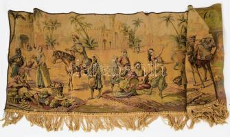 Orientális stílusú életképpel díszített falvédő, 130x45 cm