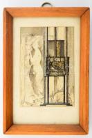 RT jelzéssel: Akt a műteremben. Rézkarc, papír, jelzett a karcon. Üvegezett fakeretben. 10x7 cm