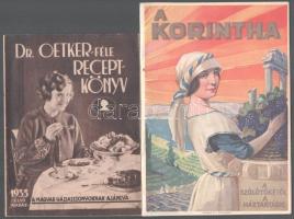 2 db receptfüzet - Dr. Oetker-féle receptkönyv + A Korintha. A szőlőtőkétől a háztartásig. Kiadói papírkötés, jó állapotban.