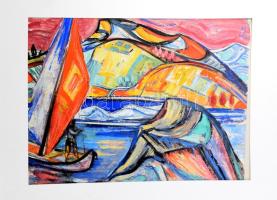 Hetényi Tibor (1891-1977): Vitorlás. Tempera, papír, jelzés nélkül, sérült, paszpartuban, 55,5x76,5 cm