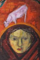 Hetényi Tibor (1891-1977): Lány báránnyal. Tempera, pasztell, papír, jelzés nélkül, sarkaiban sérült...