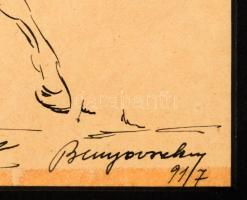 Benyovszky István (1898-1969): Lovas katona. Tus, papír, paszpartuban ,jelzett, 16x12 cm