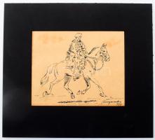 Benyovszky István (1898-1969): Lovas katona. Tus, papír, paszpartuban ,jelzett, 16x12 cm