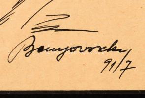 Benyovszky István (1898-1969): Ökrös szekéren Tus, papír, paszpartuban ,jelzett, 16x12 cm