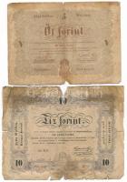 1848. 5Ft barna nyomat "DÜ 25559" + 10Ft "Kossuth bankó" "HD. 10910 47" T:VG,G, szakadások, anyaghiány, a 10Ft körberagasztott Adamo G109A, G111