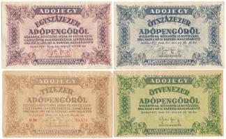 1946. 10.000AP sorszámmal, vízjeles papíron + 50.000AP sorszám nélkül, vízjeles papíron + 100.000AP sorszám- és vízjel nélkül fehér papíron + 500.000AP sorszám- és vízjel nélkül fehér papíron T:F, szép papír, egyiken pici szakadás