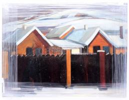 Vén jelzéssel: Téli séta. Olaj, farost, hátoldalán többféle felirattal, 60×80 cm