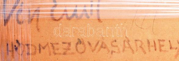 Vén jelzéssel: Téli séta. Olaj, farost, hátoldalán többféle felirattal, 60×80 cm