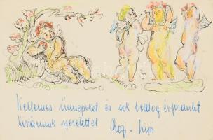 Hermann Lipót (1884-1972): Puttók. Vegyes technika, autográf soraival, jelzett. 10x16 cm