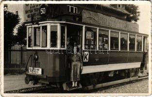 Budapest XVIII. Pestszentlőrinc, Pusztaszentlőrinc, Szentlőrinc; Vecsési határ, az 50-es villamos végállomása, Kristályvíz reklám. photo (EK)