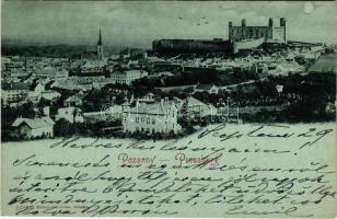 1899 (Vorläufer) Pozsony, Pressburg, Bratislava; látkép este holdfényben, vár, régi ortodox zsinagóga, villa / general view at night in moonlight, castle, old Orthodox synagogue, villa. Römmler &amp; Jonas (EK)