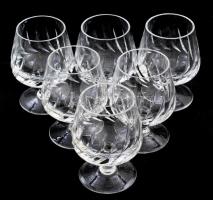 Ólomkristály konyakos pohár garnitúra, 6 darab, jelzés nélkül, hibátlan, m: 9,5 cm