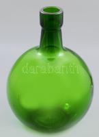 Zölden színezett régi vastag díszüveg, jelzés nélkül, hibátlan, m: 31,5 cm