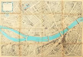 1963 Budapest távlati térképe - belső terület. A műemlékek, emlékművek és kulturális intézmények feltüntetésével. Tervezte és rajzolta: Mácsai István és Kass János. Bp., Képzőművészeti Alap - Kartográfiai Vállalat (Offset-ny.), 83x117 cm