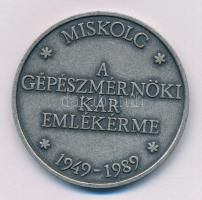 1989. "A Gépészmérnöki kar emlékére - Miskolc 1949-1989 / NME" kétoldalas ezüstpatinázott bronz emlékérem (50mm) T:AU