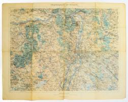 cca 1900-1910 Budapest és környékének katonai térképe, 1 : 200.000, K. u. k. Militärgeographisches Institut, kissé visetles állapotban, 47x60,5 cm