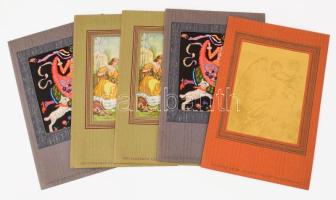 ca 1940 5 db dísztávirat Horváth Jenő, Reményi József, Jáky Béla grafikáival