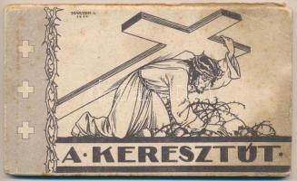 A keresztút - 14 lapos képeslapfüzet Márton L. grafikáival Jézus útjáról a Golgotára / Stations of the Cross - postcard booklet with 14 graphic cards signed by L. Márton, depicting Jesus Christ on the day of his crucifixion