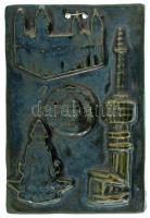 DN "Pécs" városi mázas kerámia plakett, Pécs nevezetességeivel (~83x123mm) T:AU, lyukasztott a felfüggesztéshez