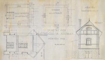 1907 Vác, ,,Dr. Réthy Mór építkezése a hójában", Réthy Mór (1870-ig Rothbaum) (1846-1925) matematikus, fizikus, az MTA tagja házépítésének 2 db tervrajza, 1 : 40, feltekerve, kissé foltos, hajtásnyomokkal, 37,5x66,5 cm és 47x37 cm