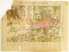 1904, 1915 Ungvár és Szarajevó környékének térképe, 2 db térkép, vegyes álllapotban